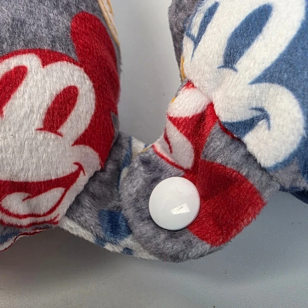 Disney Mickey Mouse Travel Neck Pillow Gray Multi Color Snap Closure New NWT